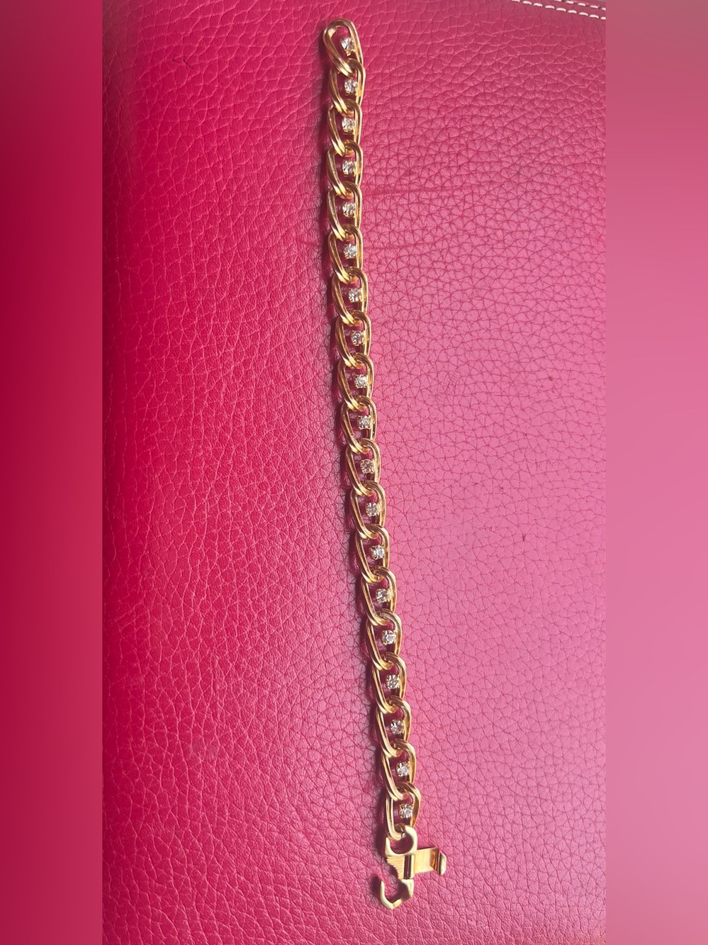 Vintage Rhinestone Link Bracelet, Gold Tone Chunky Double Curb Chain, Unsigned